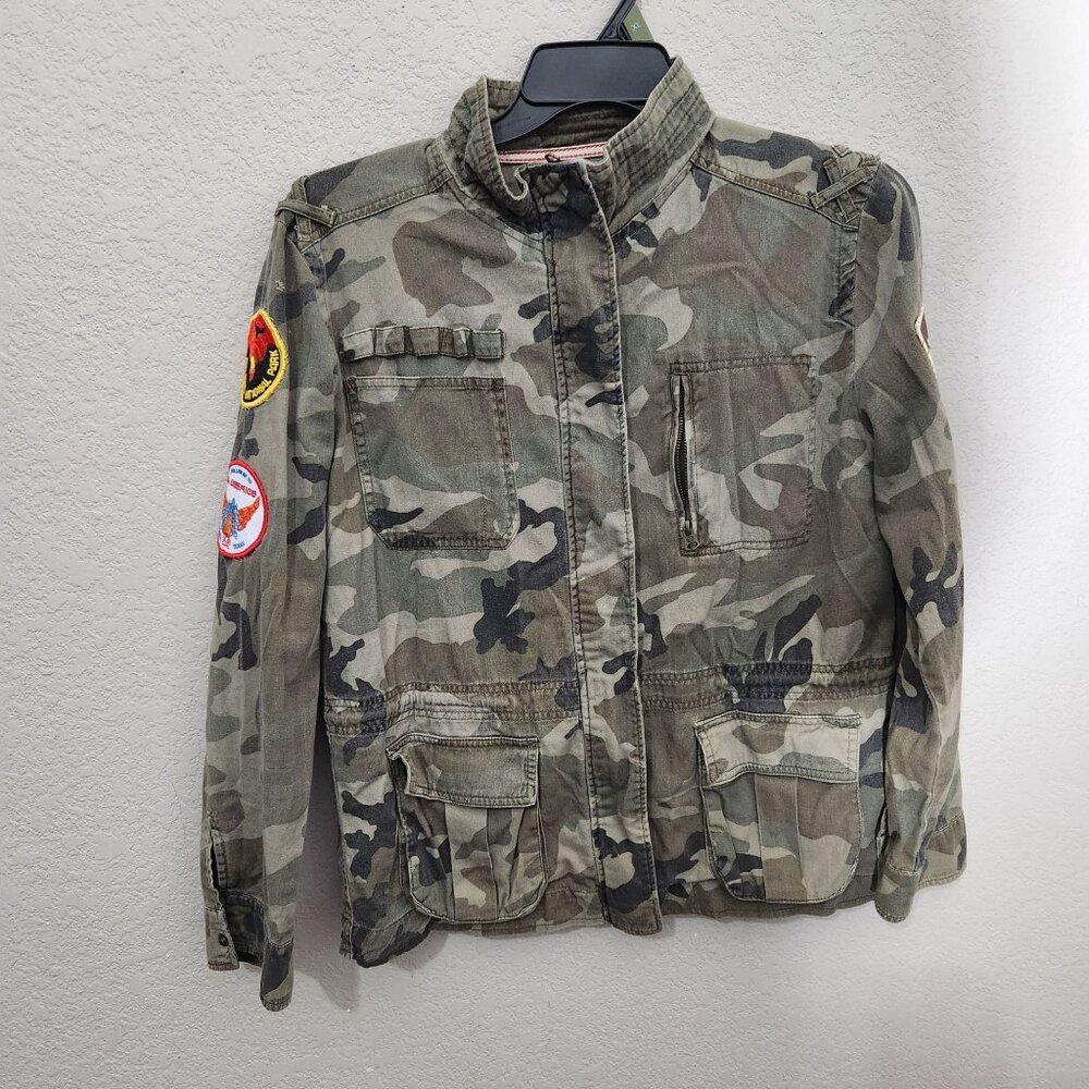 L.A. Hearts Jacket Camouflage Camo Long Sleeve Coat Hippie Womens L Zipper Snap